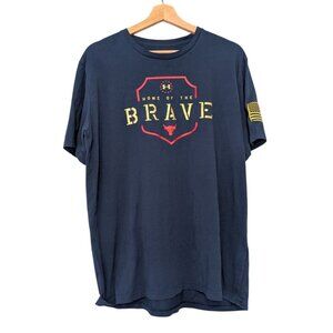 Under Armour Project Rock Home Of The Brave T-Shirt Mens L Navy Blue HeatGear
